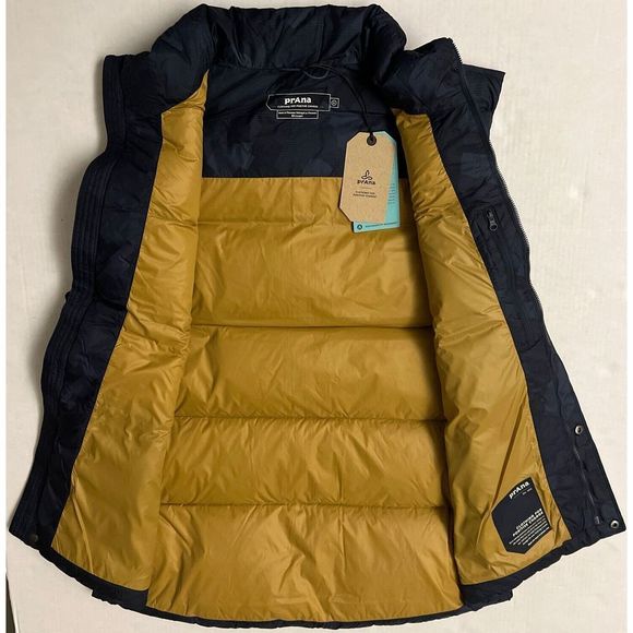 PrAna Down Puffer Vest Men Sz L Navy Blue Camo Red Slate Sleeveless Jacket $169 - Picture 6 of 11